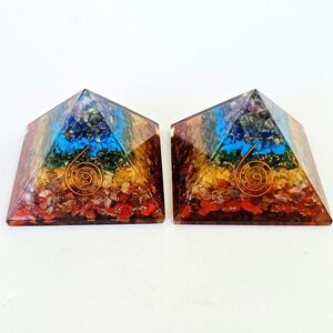 7 Chakra Orgone Crystal Pyramid Energy Generator Set Copper Spiral Healing Decor
